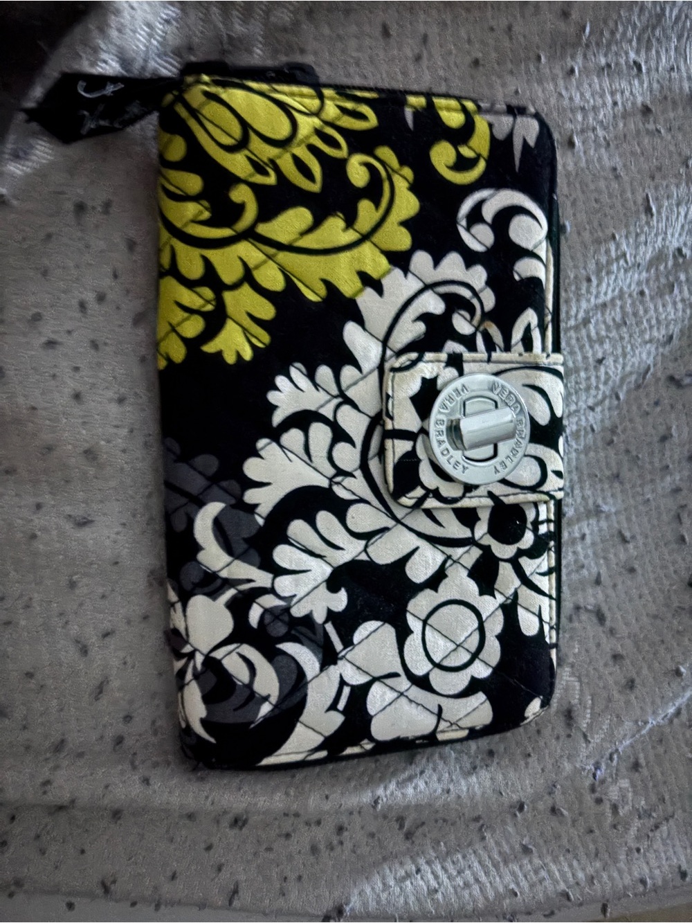 Vera Bradley Black Yellow White Floral Quilted Phone Wallet